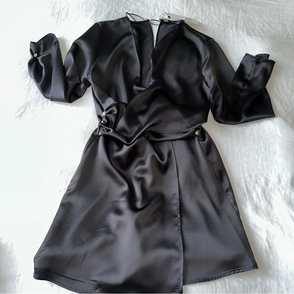 NWT Zara Satin Effect Wrap Jumpsuit in size small - Picture 6 of 6